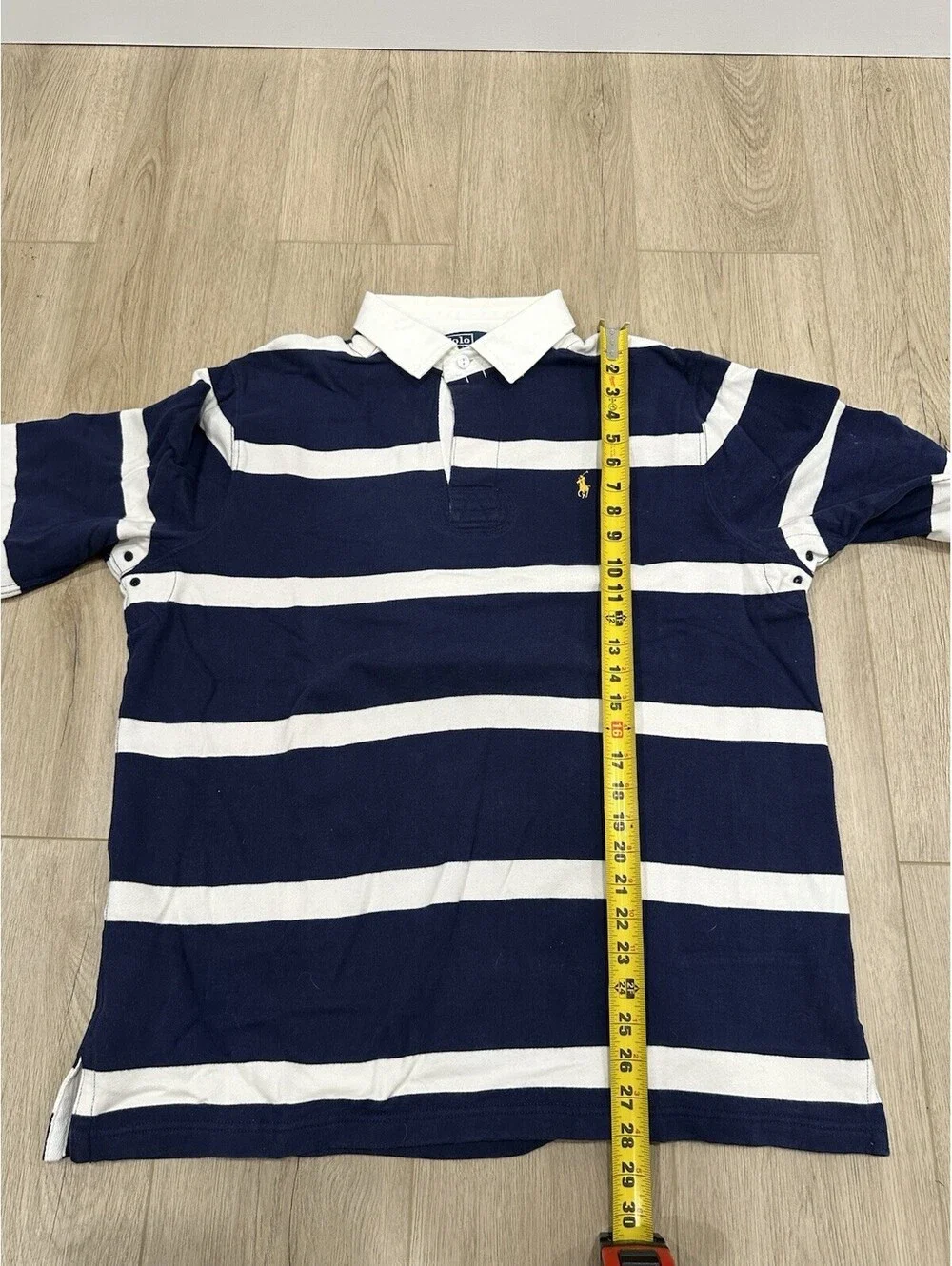 Polo Ralph Lauren Shirt Mens XL Blue White Rugby Striped Collar Pony Logo